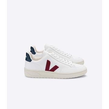 Women's Veja V-12 LEATHER Sneakers White/Red | ZA 675FDN